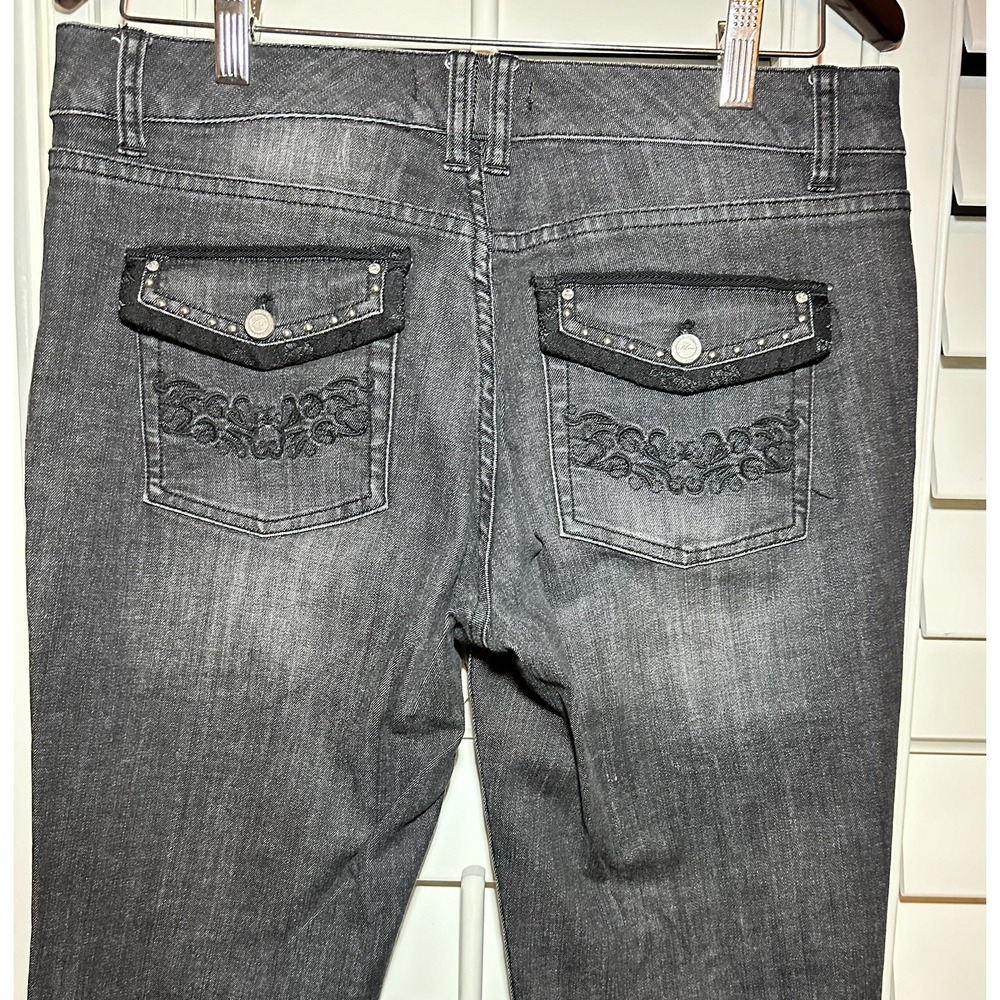 White House Black Market Black Washed Embellished Embroidered Jeans Bootcut 6R - Picture 6 of 13